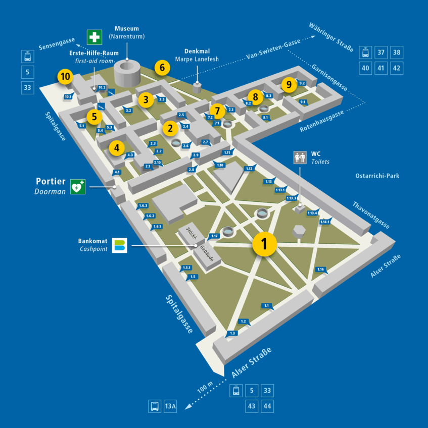 Lageplan des Campus der Universität Wien