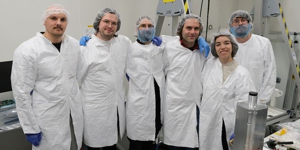 Picture of the core team of the project just after the final assembly of the satellite payload.