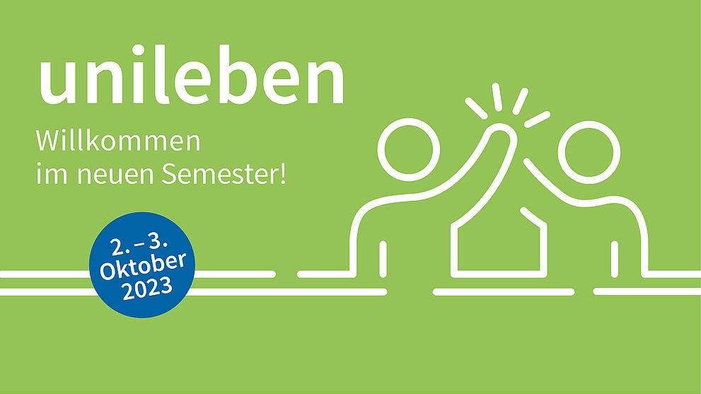 Logo der unileben Messe mit dem Terminhinweis 2. und 3. Oktober