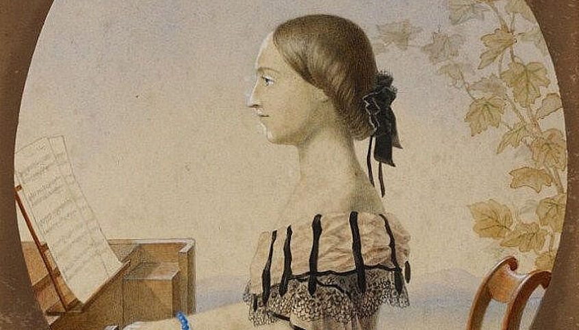 (c) Wikimedia Ein Bild einer Frau im Barockstil die auf einem Sessel sitzt. Man sieht sie seitlich und sie schaut nach links.