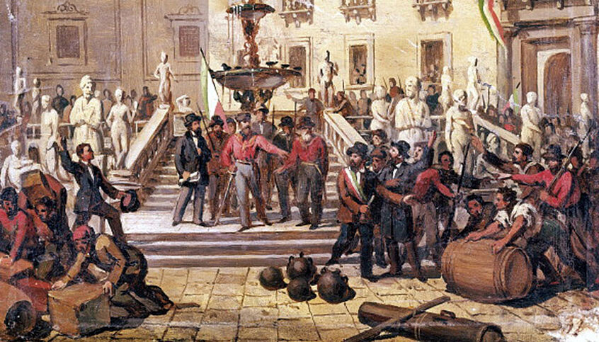 Gemälde von Garibaldi auf der Piazza Pretoria in Palermo im Jahr 1860